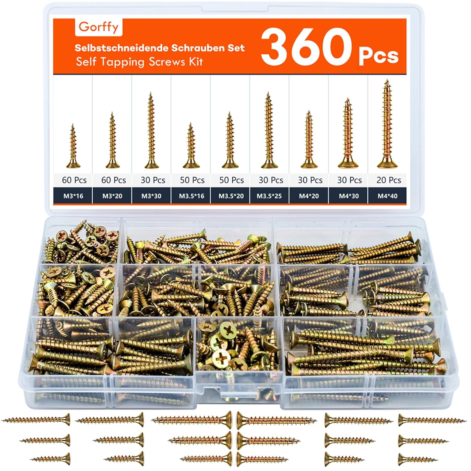 Gorffy Wood Screws, 360 PCS Color Zinc Screws, Countersunk Wood Screws Assortmen...