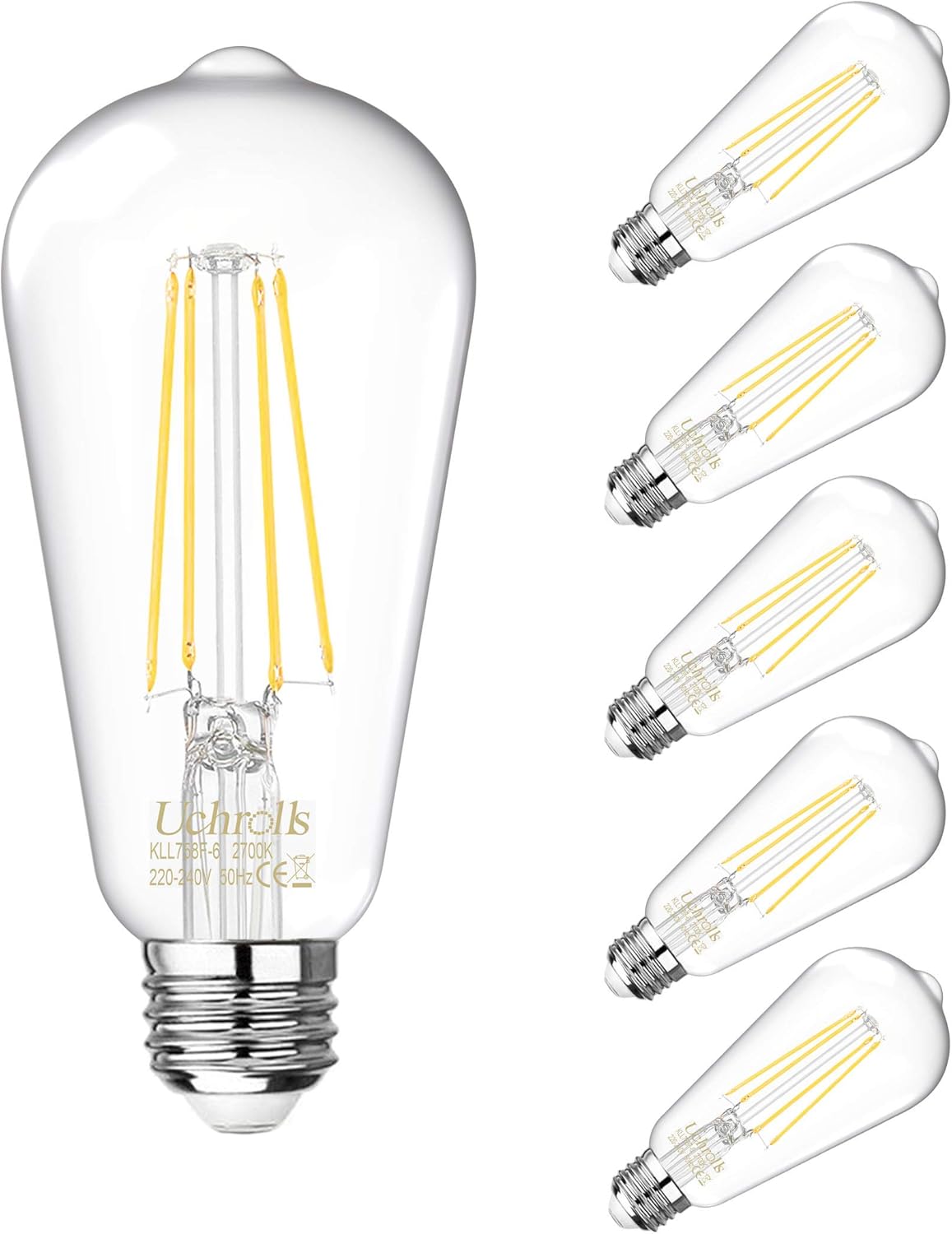 Uchrolls Vintage Edison Light Bulb ST58, E27 Base,6W (Equivalent to 60W),Warm Wh...