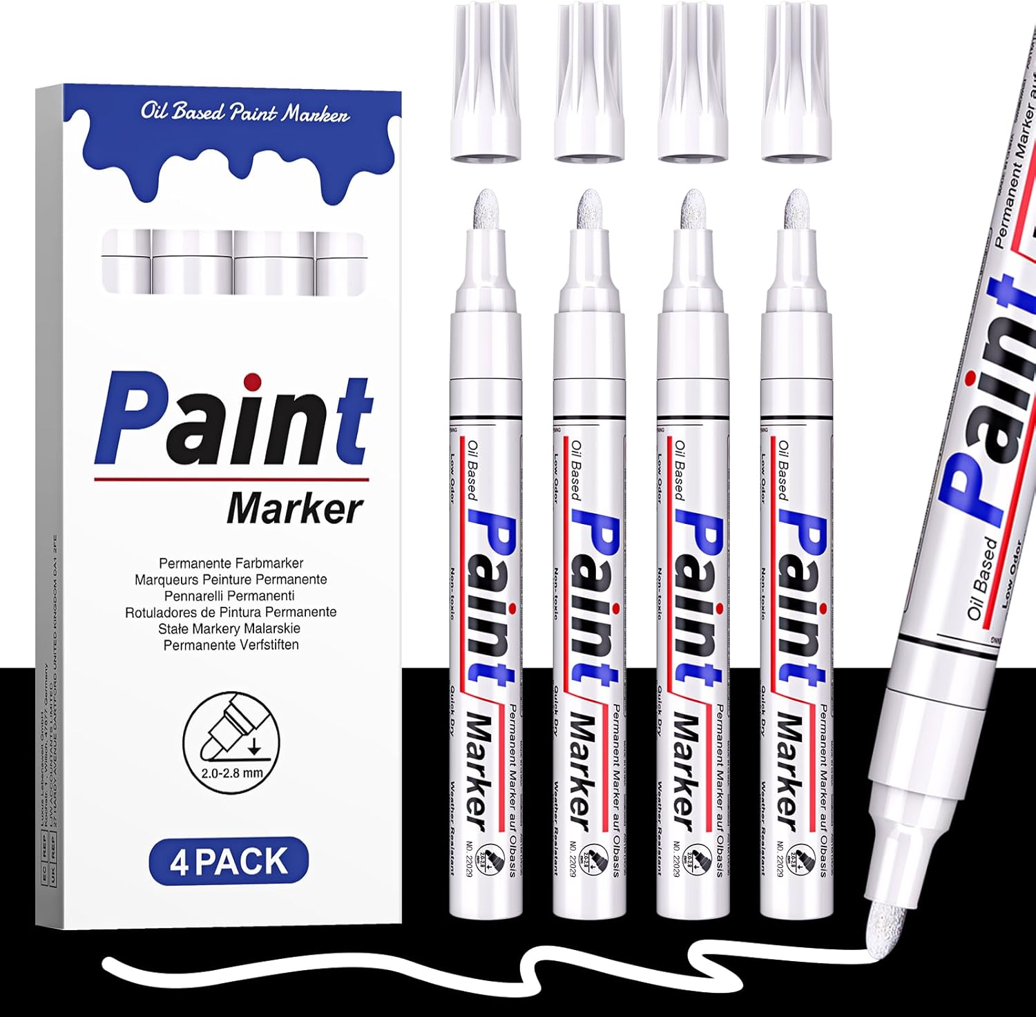 AOSUCO White Paint Pens, Permanent Paint Markers, 2-2.8mm Round Tip, White Marke...