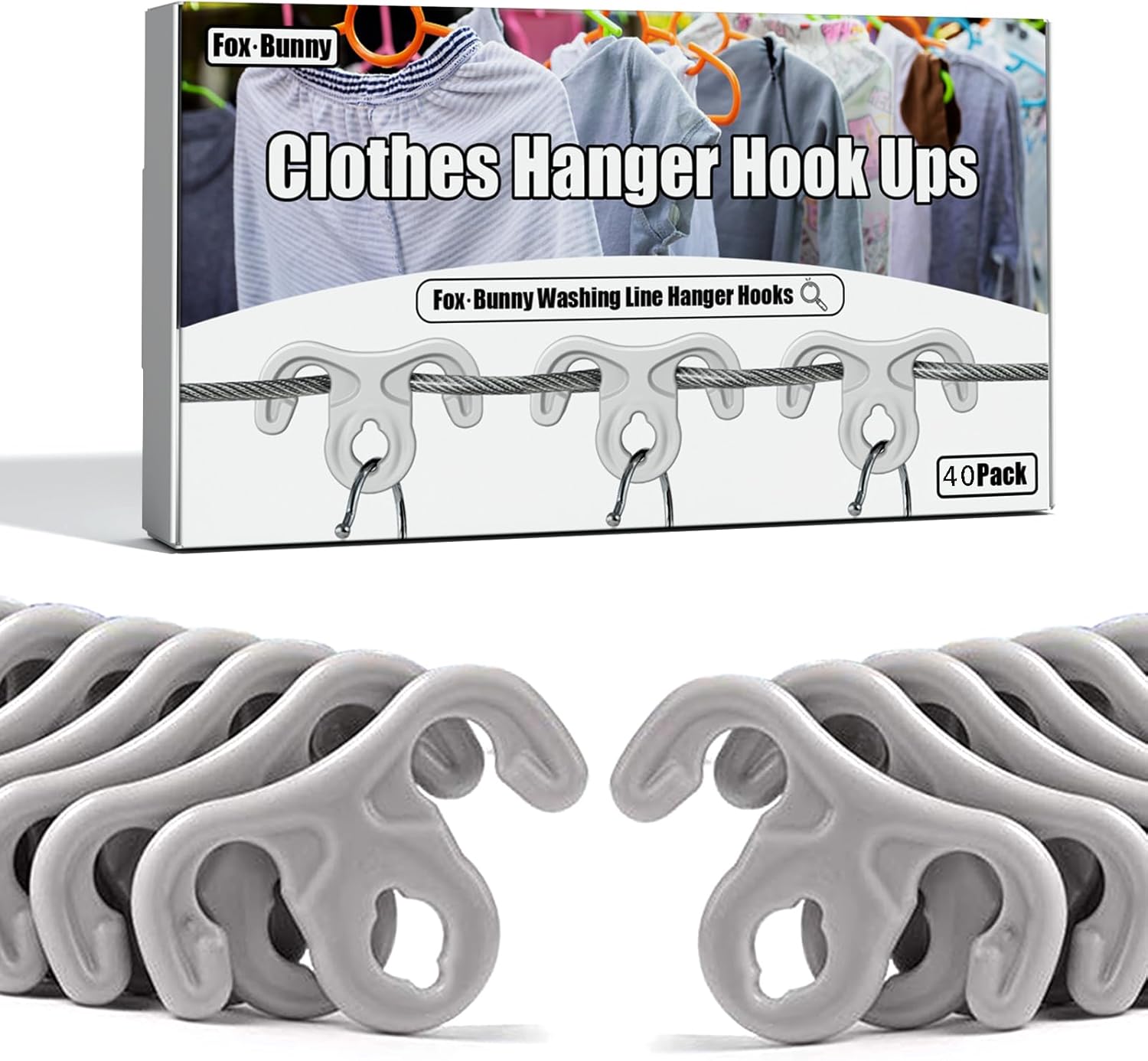 40 Pcs Washing Line Hanger Hooks, Clothes Hook Windproof Pegs, Strong Grip Washi...