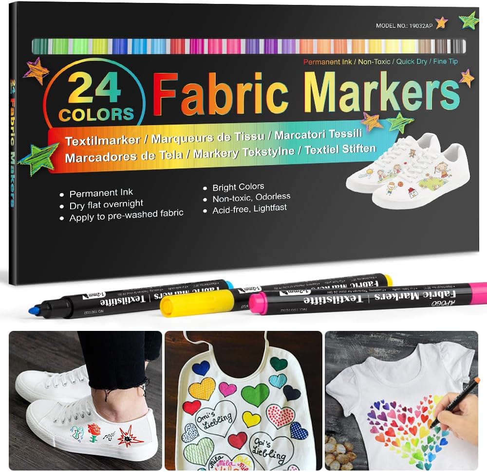 24 Fabric Pens Permanent for Clothes White T Shirt...