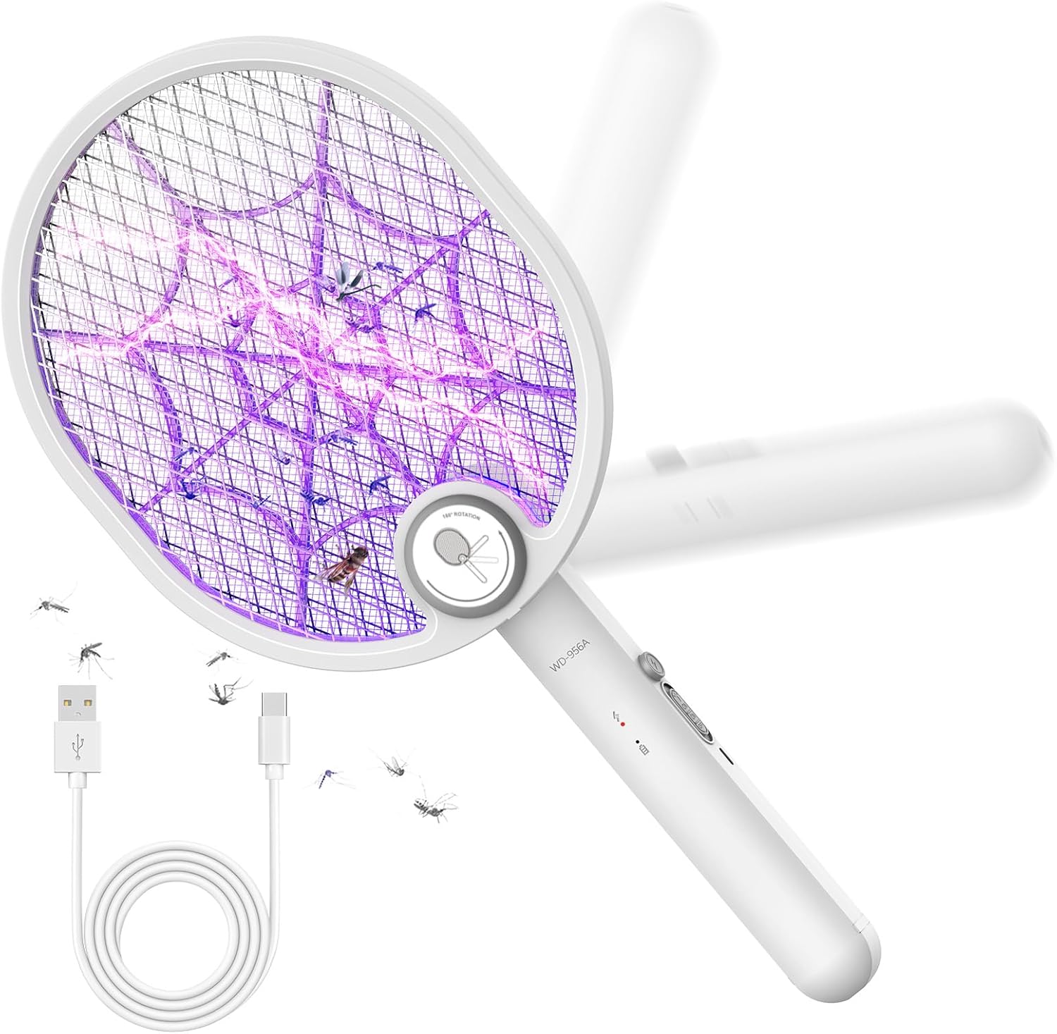 Buzbug Electric Fly Swatter, Foldable Fly Killer Electric Mosquito Swatter USB-C...