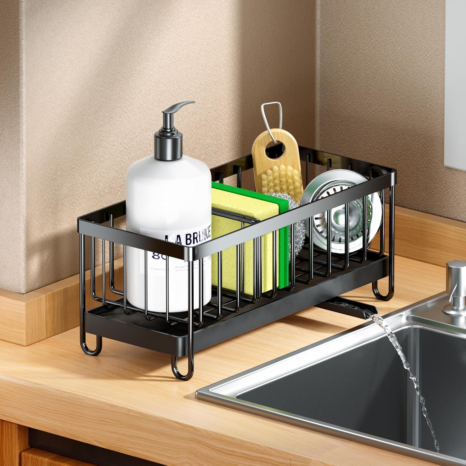PKBD Kitchen Sink Caddy, Rustproof 304 Sponge Holder with Removable Drain Tray&P...