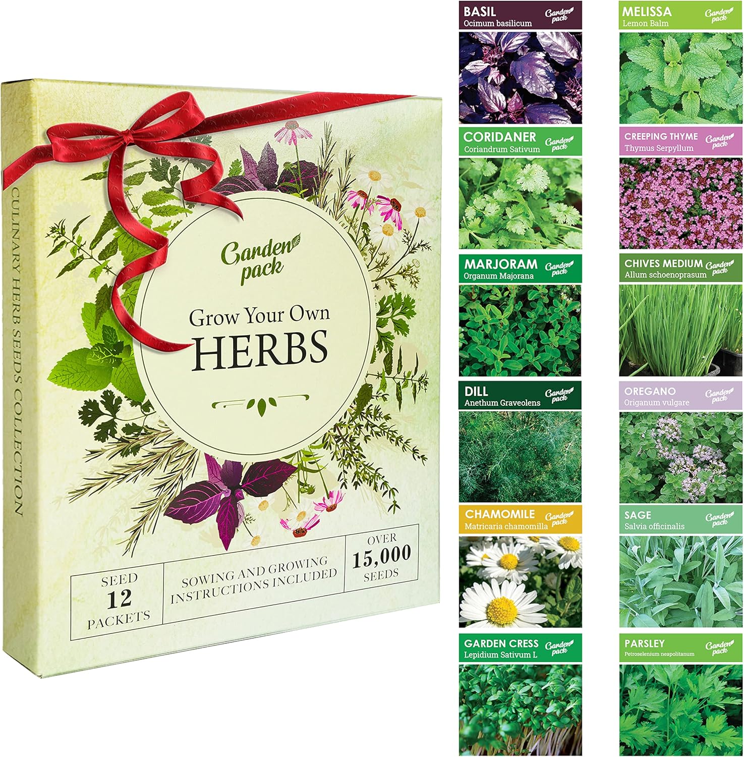 Garden Pack Herb Seeds for Planting & Outdoors, 12 Varieties, 15000 15000 Seeds...