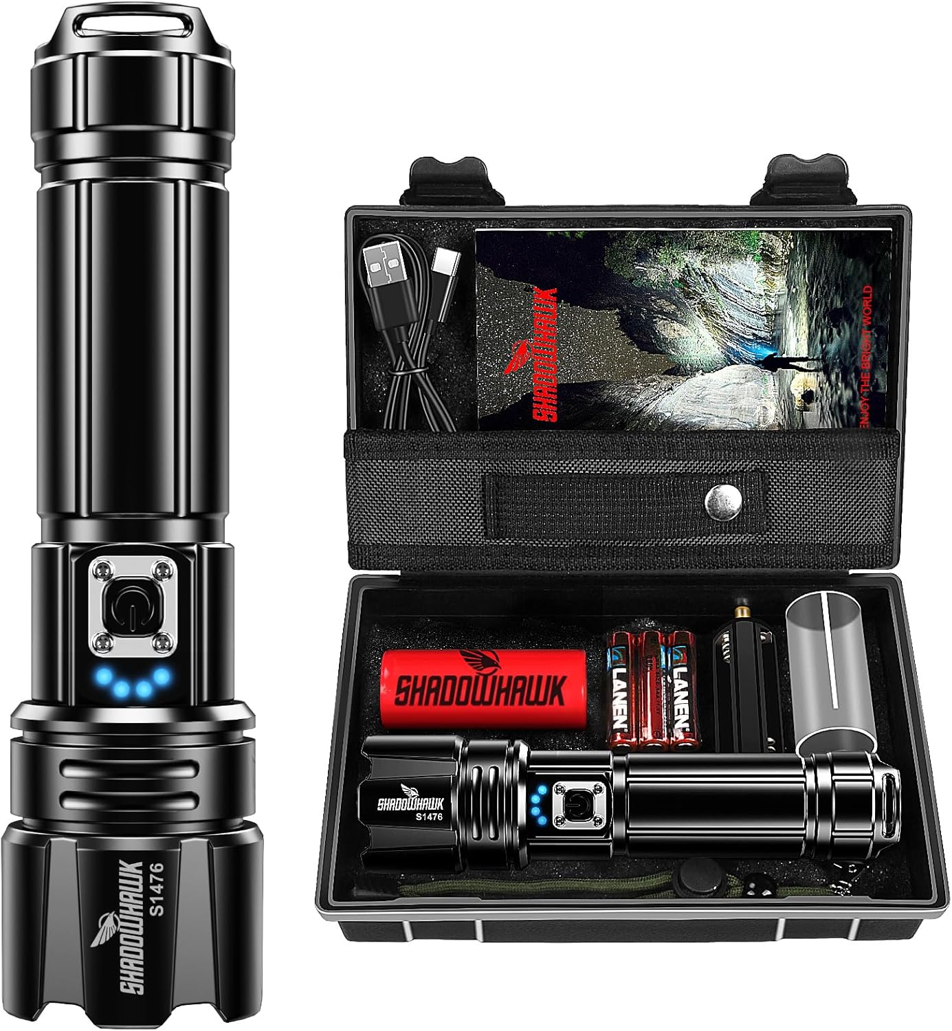 Shadowhawk Torches Led Super Bright, Rechargeable Torch 500000 Lumens, XHP70.2 F...