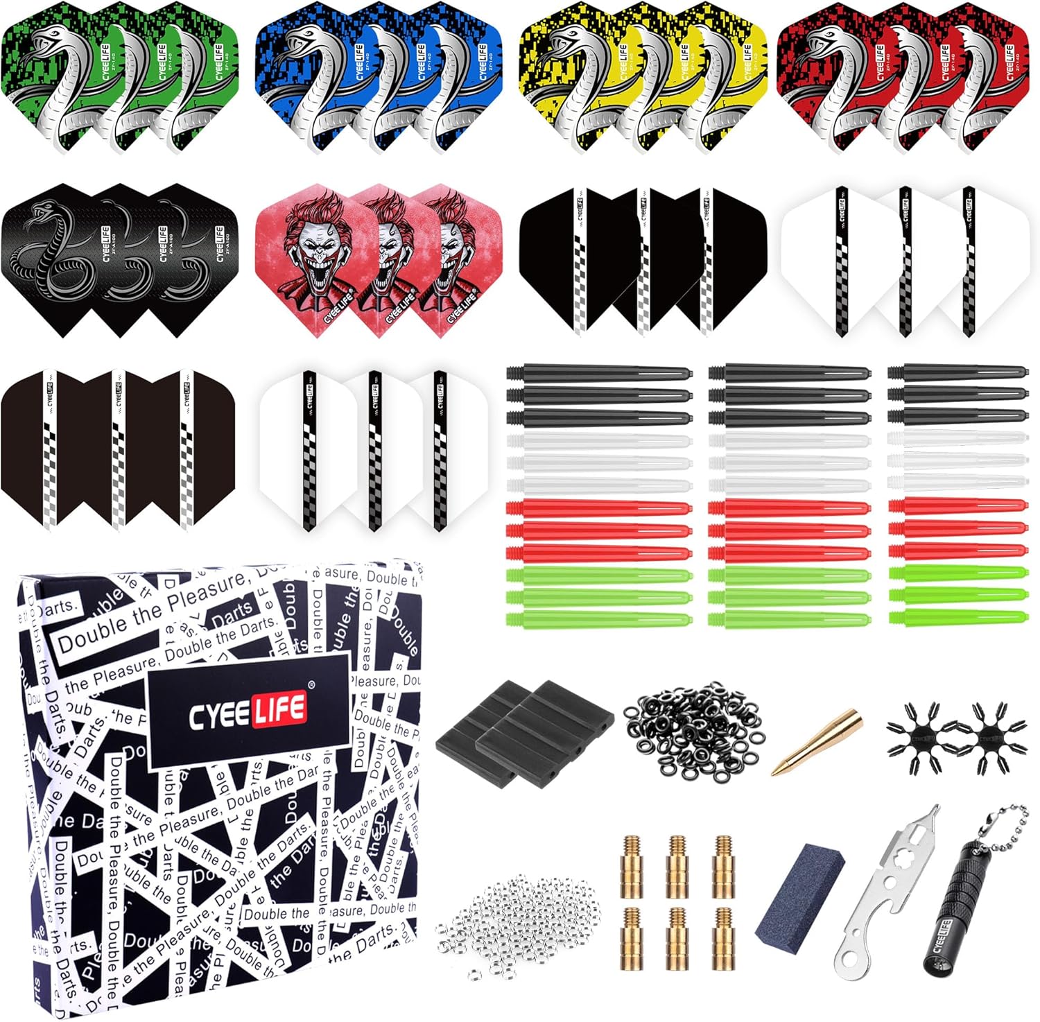 CyeeLife 180 Piece Darts Custom Fit Pack Set, Includes Flights, Shafts, Rubber O...