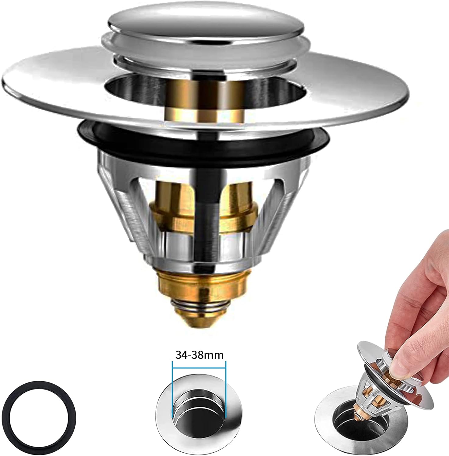 Bathroom Sink Plug Replacement, Brass Universal Pop Up Drain Stopper with Bounce...