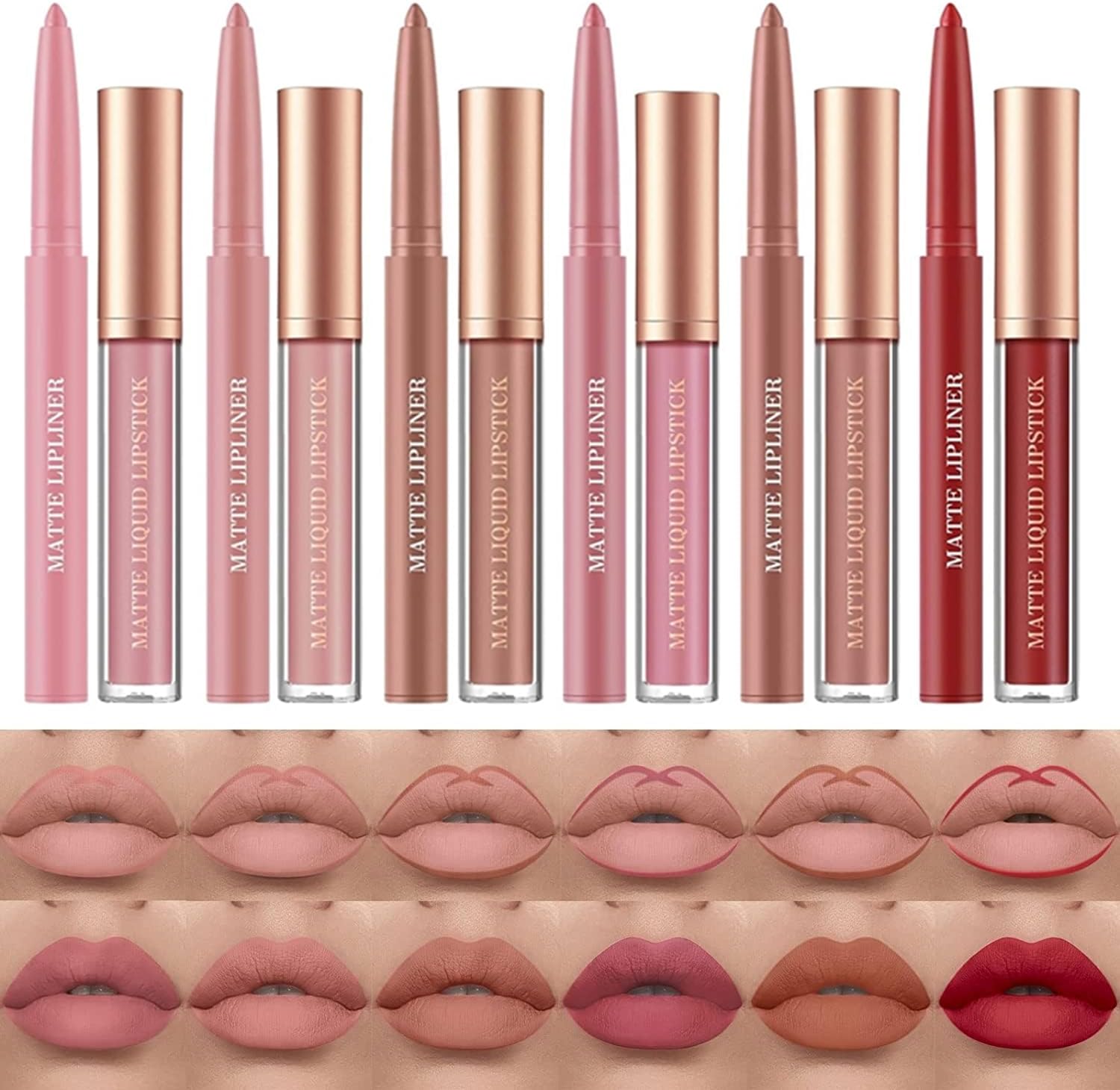 12 Pcs Liquid Lipstick Lipliner Set Nude Lipliner Matte Lipstick Long Lasting No...