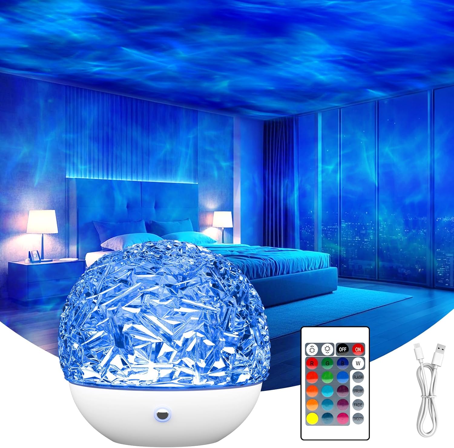 Fokky Galaxy Projector Star Projector, 16 Colors Ocean Wave Projector, Sensory L...