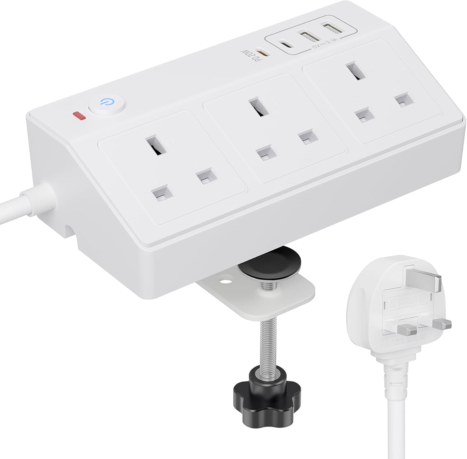 Desk Power Socket with USB Slots, HAFINO PD 20W Fast Charging Power Station, 3M...
