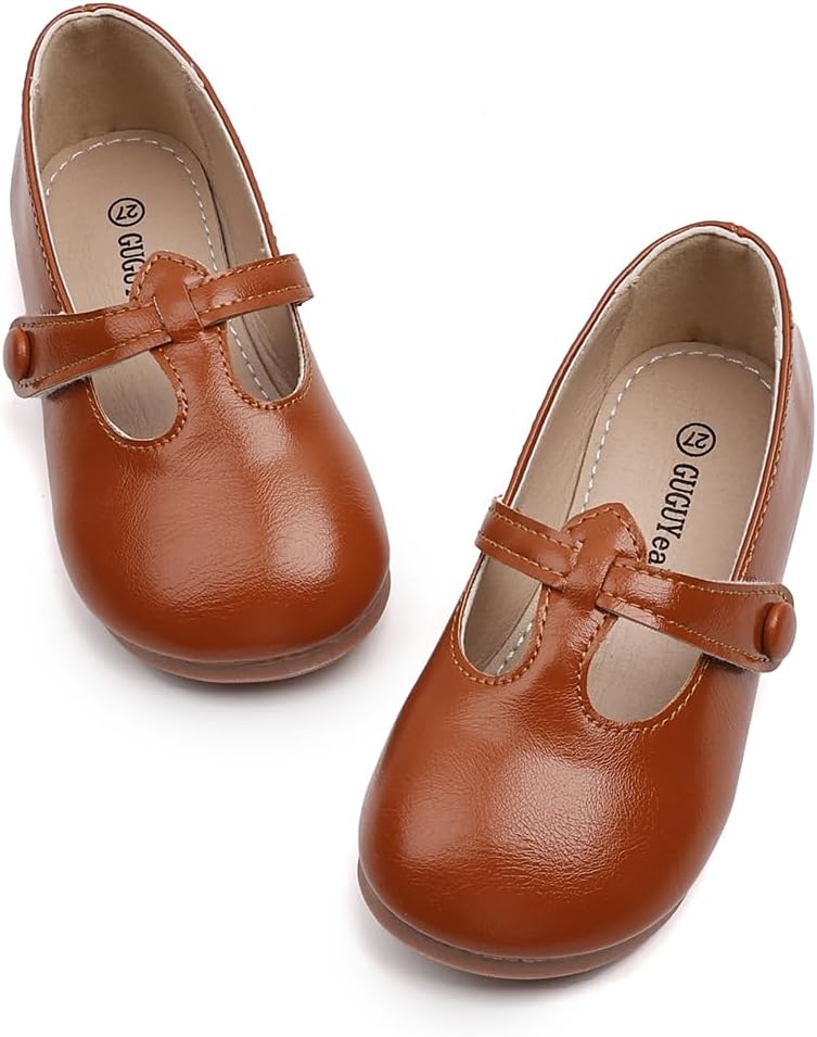 GUGUYeah Toddler Girl Mary Jane Dress Shoes,PU Leather T-Strap Princess Ballerin...