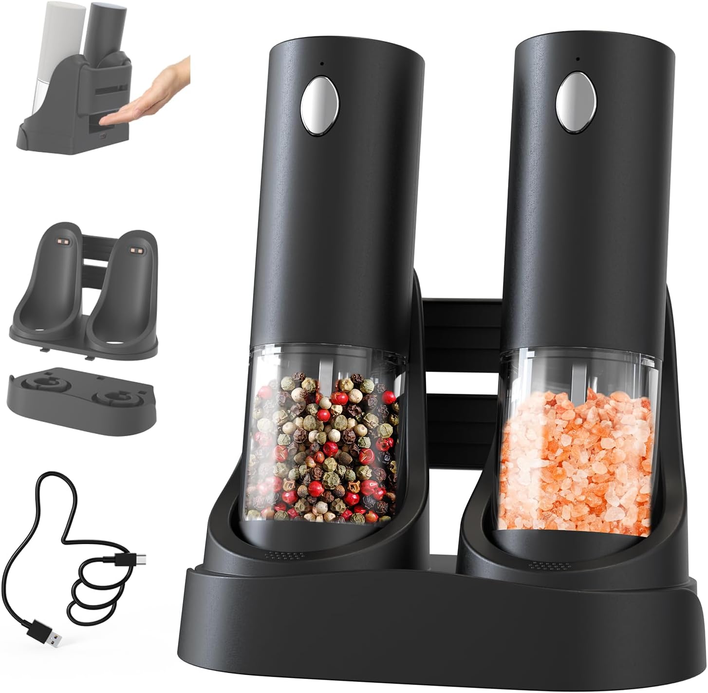 CIRCLE JOY Electric Salt and Pepper Grinder Set Automatic Salt and Pepper Grinde...