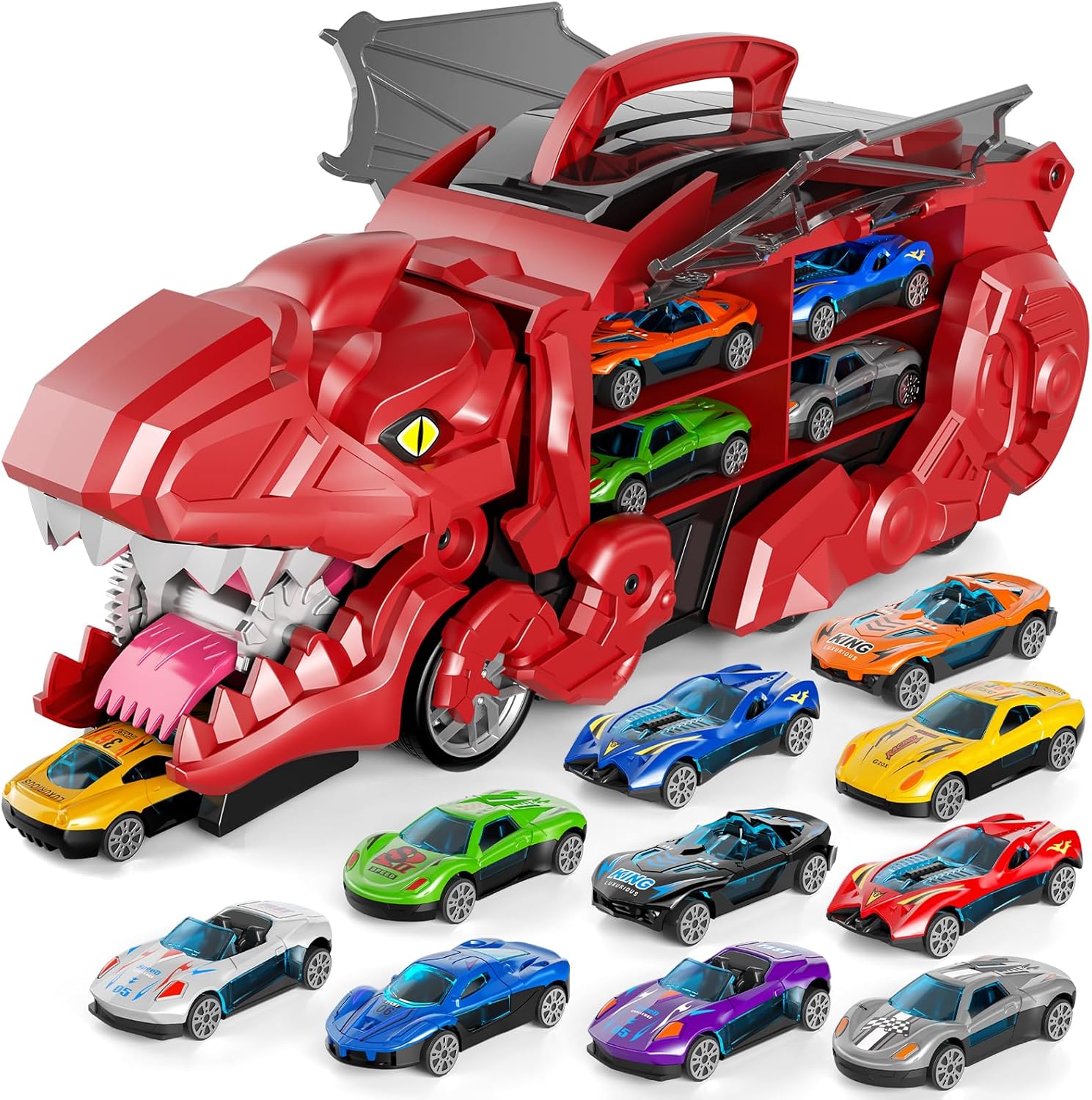 iHaHa Toddler Truck Toys for 3 4 5 6 Years Old Boys, Toys Cars Track Set Dinosau...