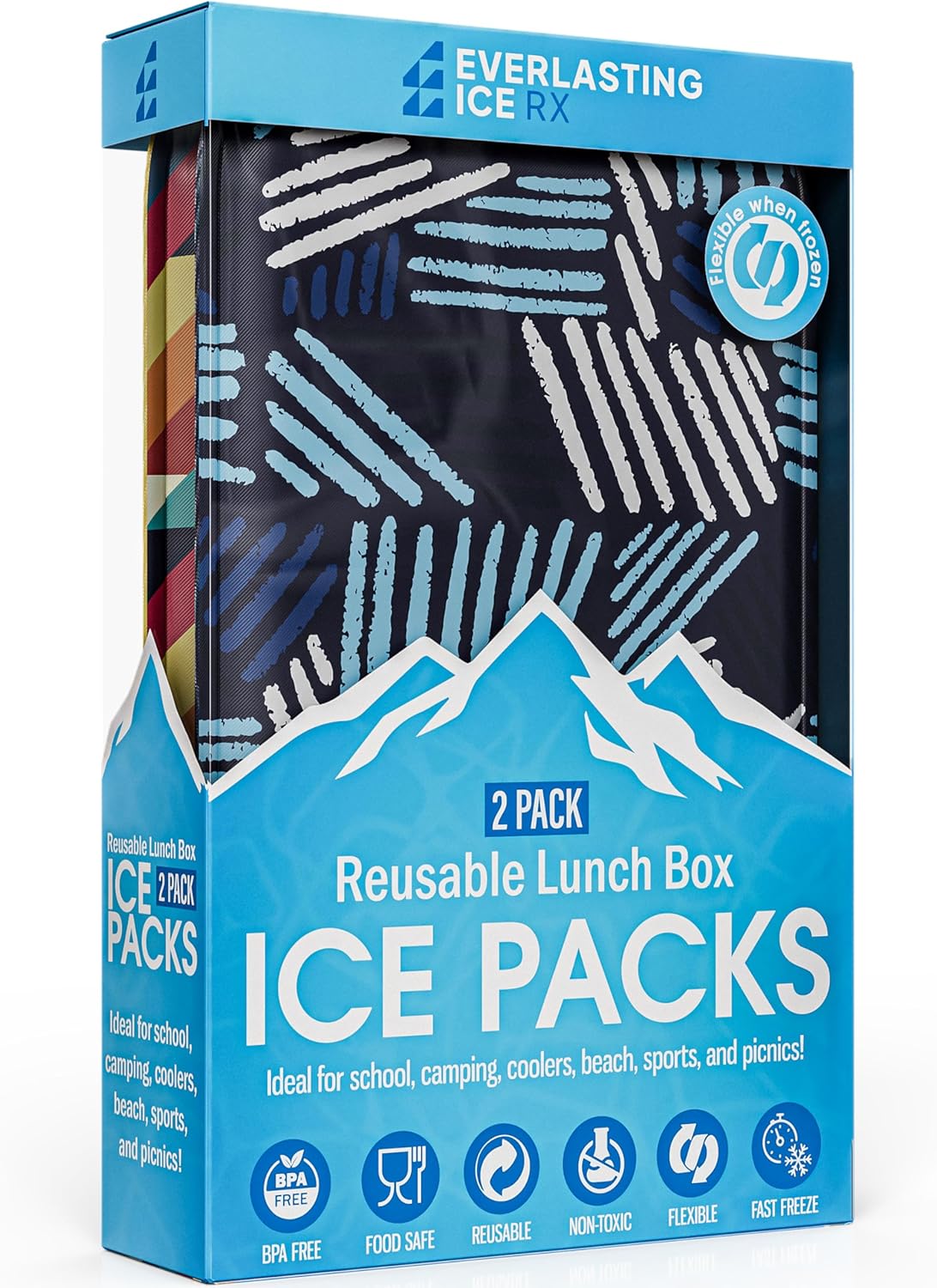 Everlasting Ice RX Reusable Ice Packs for Lunch Boxes & Coolers (2 Pack) Flexibl...