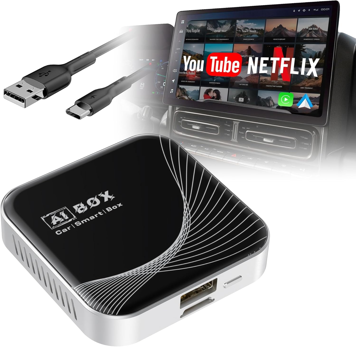 3.0 Magic Box Built in YouTube Netflix, Wireless Carplay Adapter for Wired CarPl...