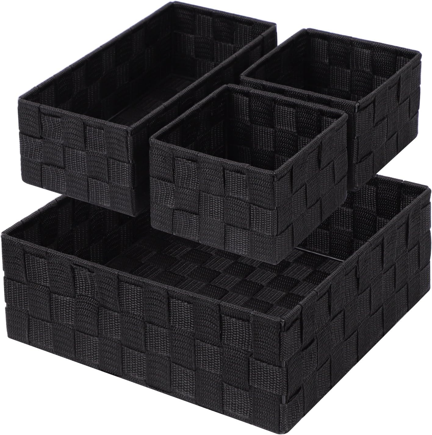 Posprica Woven Storage Baskets for Organizing, Small Black Baskets Cube Bin Cont...
