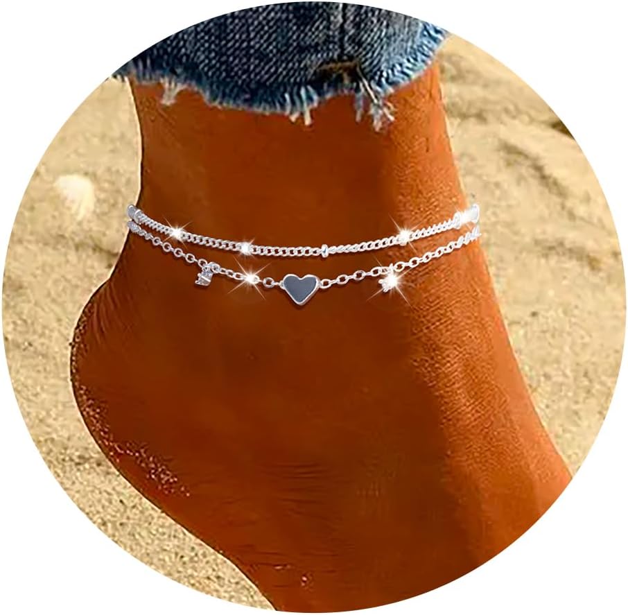Sterling Silver Anklet Bracelets for Women Waterproof, 925 Sliver Plated CZ & He...
