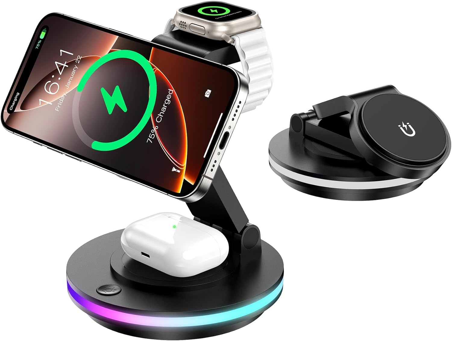 3 in 1 Mag-Safe Charger Stand, Magnetic Foldable Wireless Charging Station for A...
