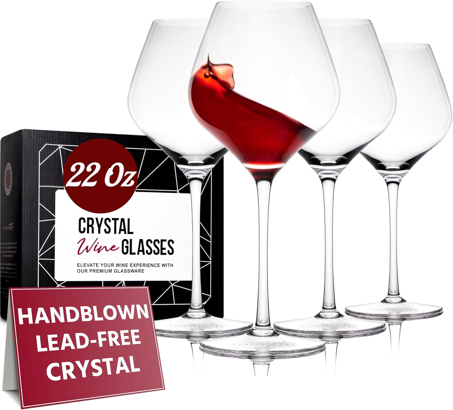 Gusto Nostro Crystal Wine Glasses Set of 4, 22 Oz Long Stem Modern Wine Glasses...