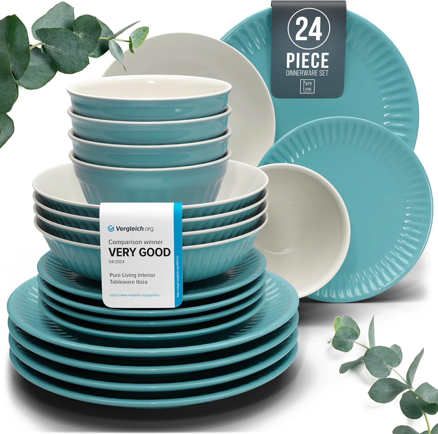 24-Piece Dinnerware Set - Bowl and Plate Set - Stoneware Dining Set for 6 People...