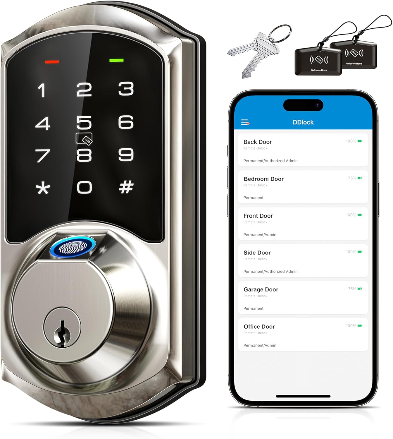 Veise Fingerprint Smart Lock for Front Door, 7-in-1 Keyless Entry Deadbolt with...
