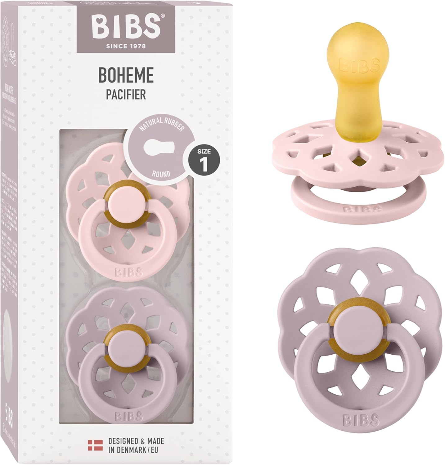 BIBS Boheme Soother 2-Pack. BPA Free. Round Nipple, Natural Rubber Latex, Made i...