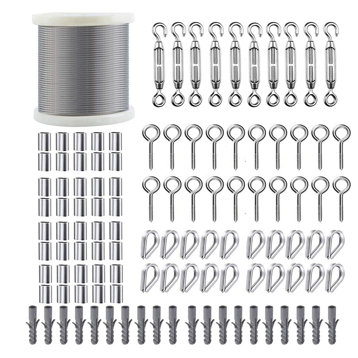 TooTaci 2mm Stainless Steel Wire Rope Kit - 60M PVC Coated Steel Cable, M5 Turnb...