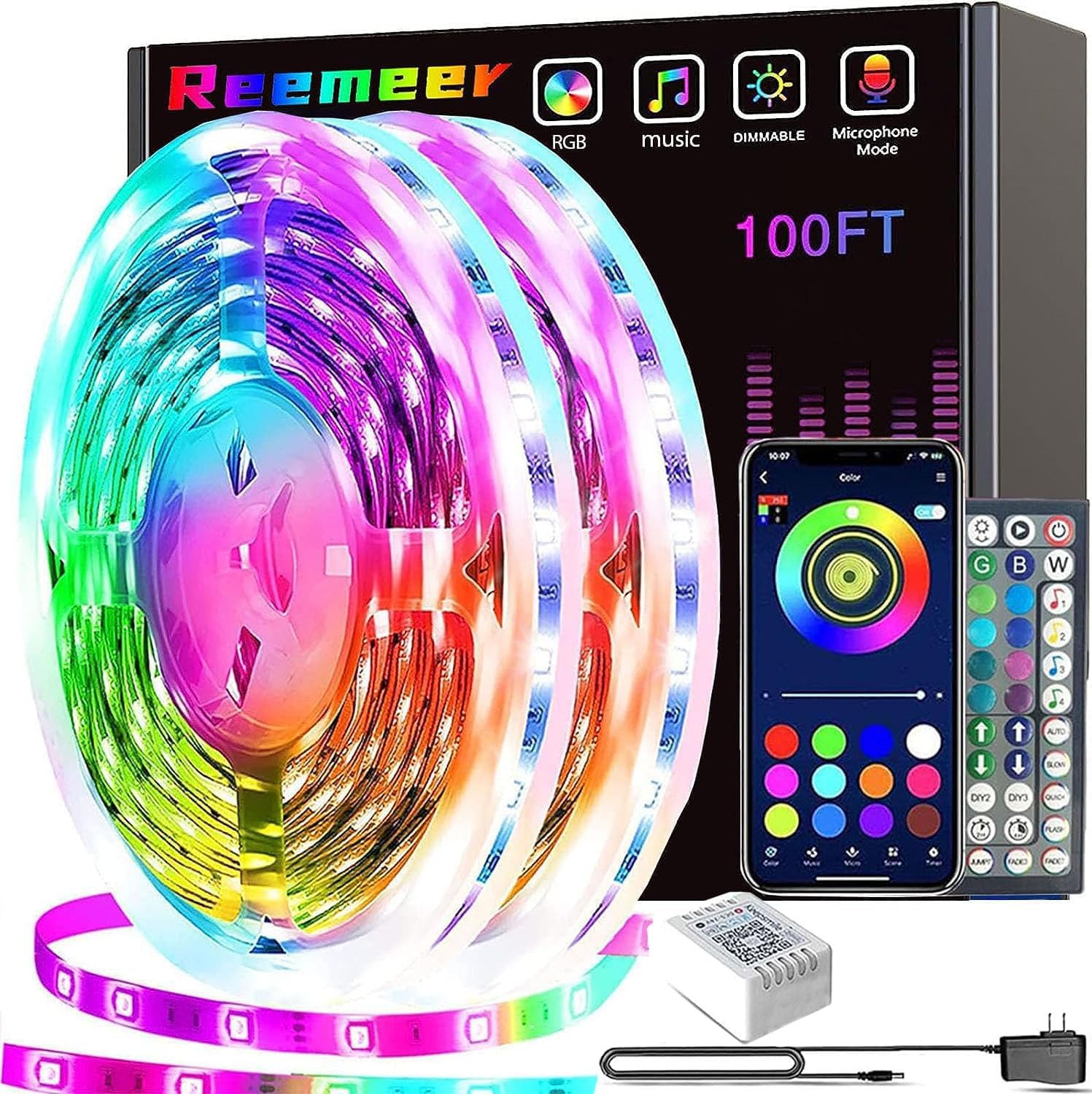 Led Lights 100ft(2 Rolls of 50ft) Smart APP Control Music Sync Led Strip Lights...