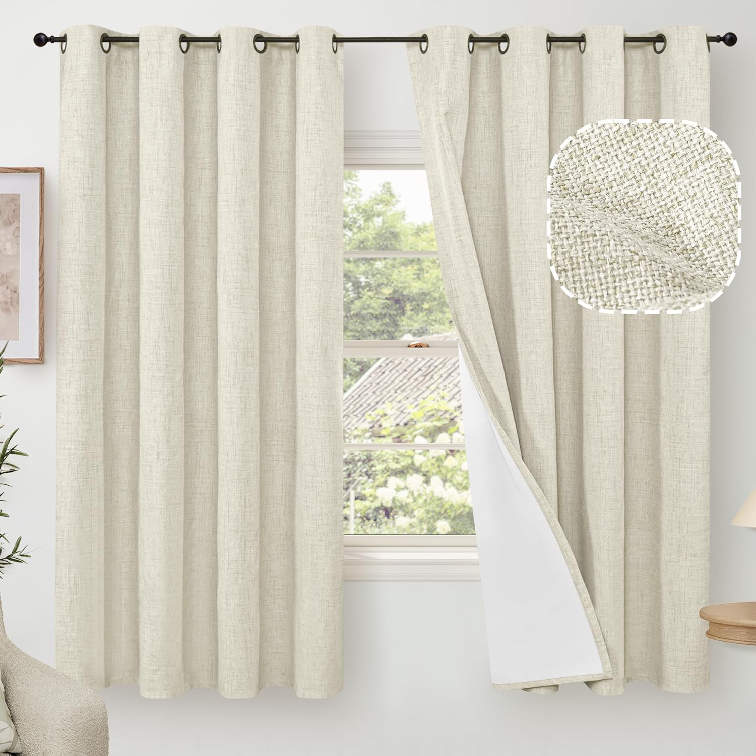 Premium Linen Blackout Curtains for Bedroom, Special 60 Inch Wide Window Drapes...