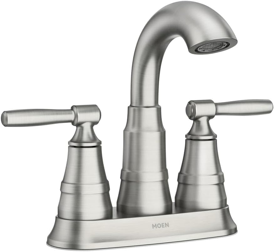 Moen Halle Spot Resist Brushed Nickel Two-Handle Centerset Bathroom Sink Faucet...