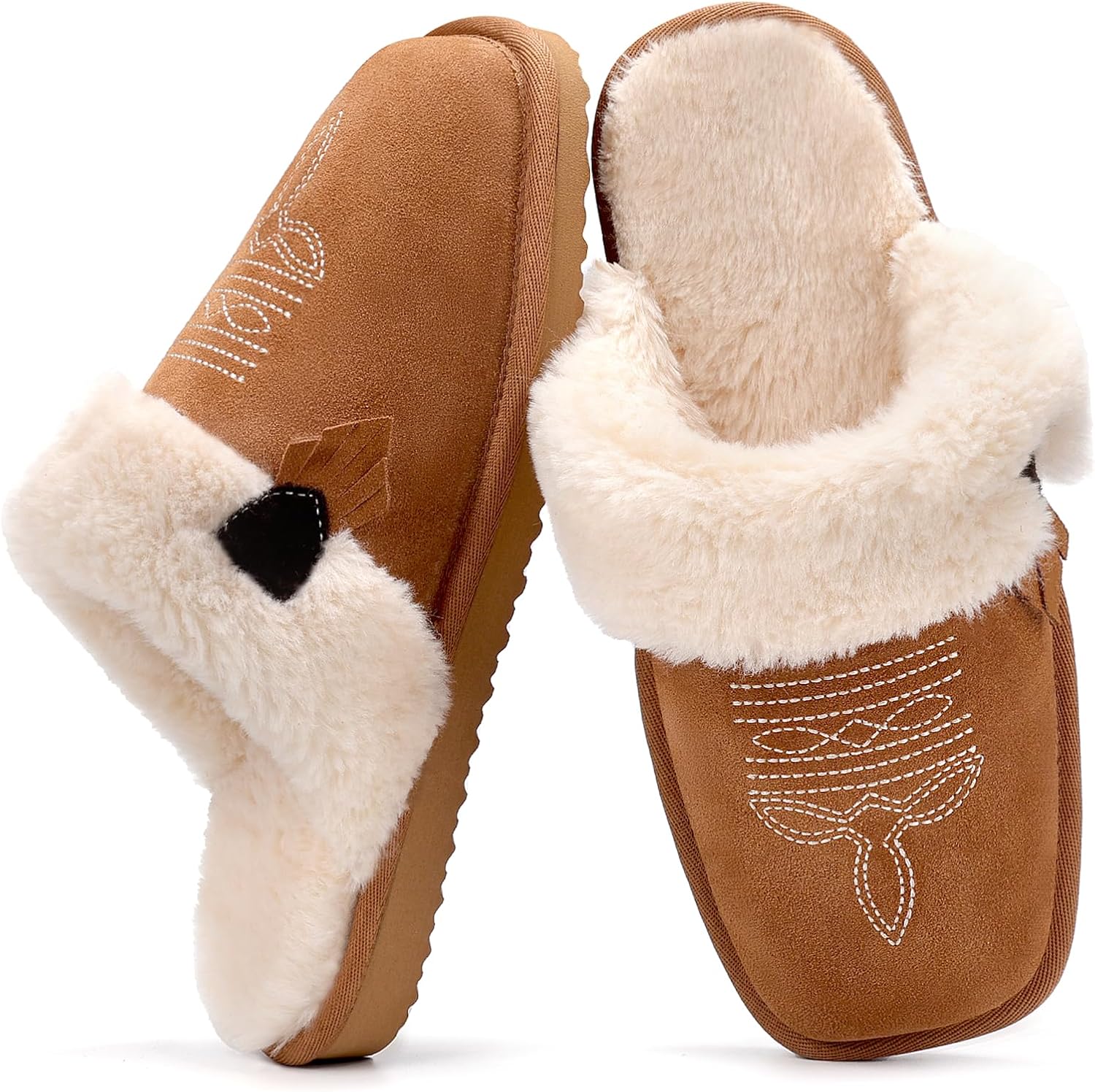 OOW Fuzzy House Slippers for Women with Memory Foam Comfy Bedroom Fluffy Western...