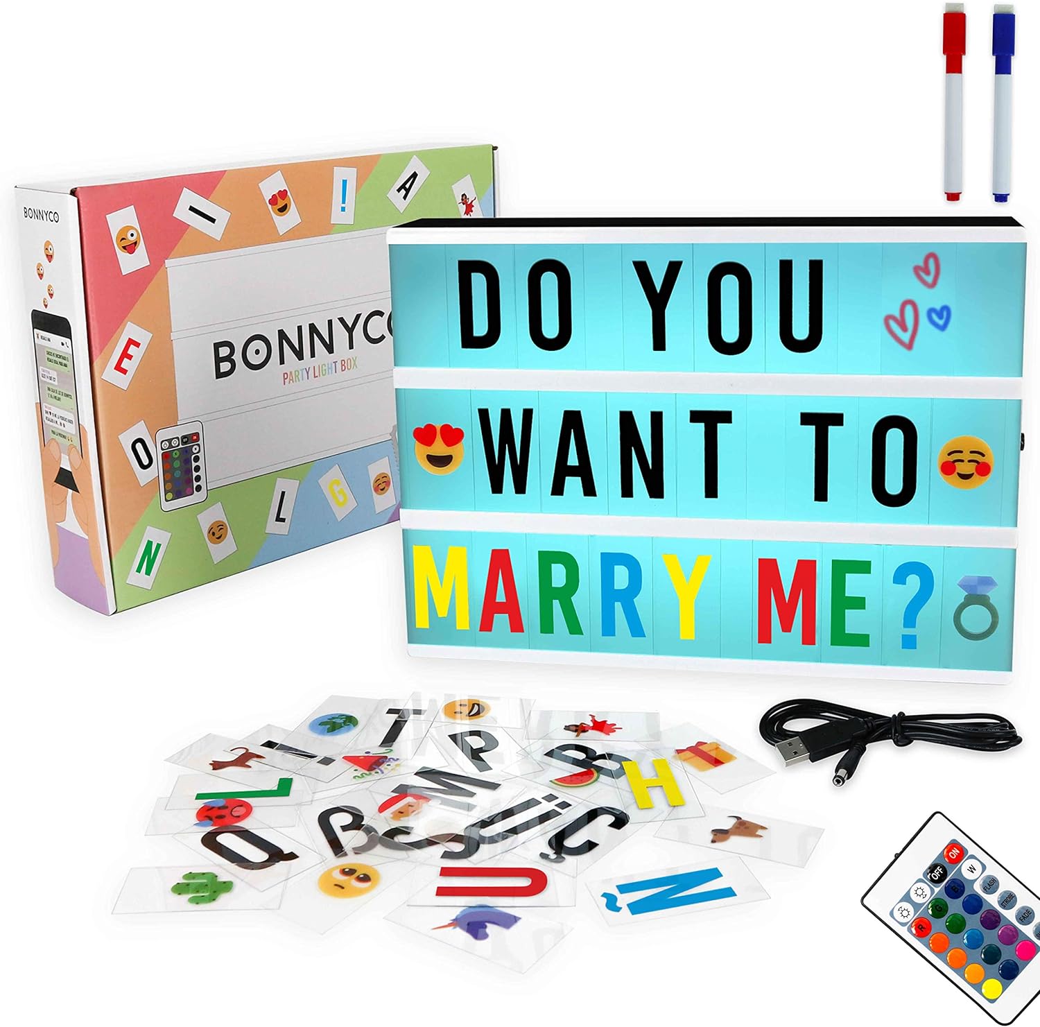 Cinema Light Box Color Changing with 400 Letters & Emojis, Remote Control & 2 Ma...