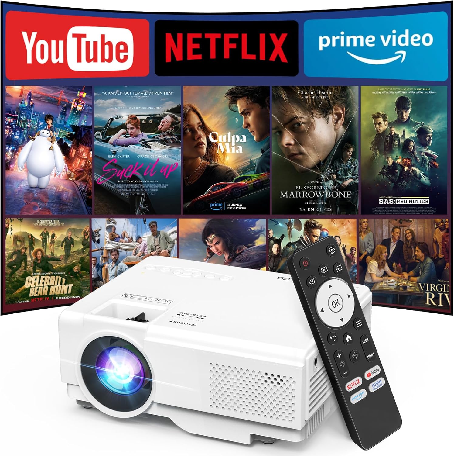 【Netflix Officially】NISOO Smart Projector with WiFi and Bluetooth, Mini Movie...