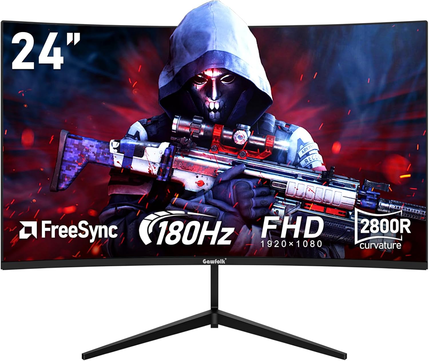 Gawfolk 24 Inch Curved PC Gaming Monitors 180hz, FHD 1080p 1ms without Bezel, fr...