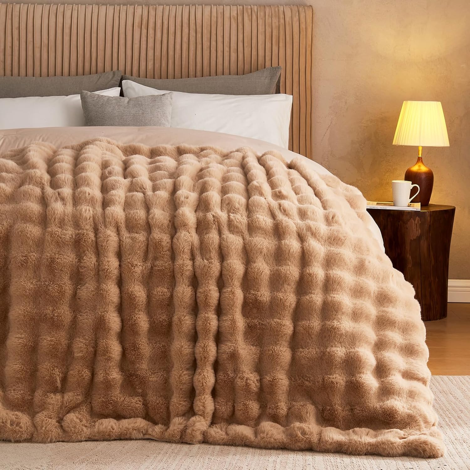 Lotus Karen King Size Faux Fur Blanket, Special Big Bubble Rabbit Fluff Blanket...