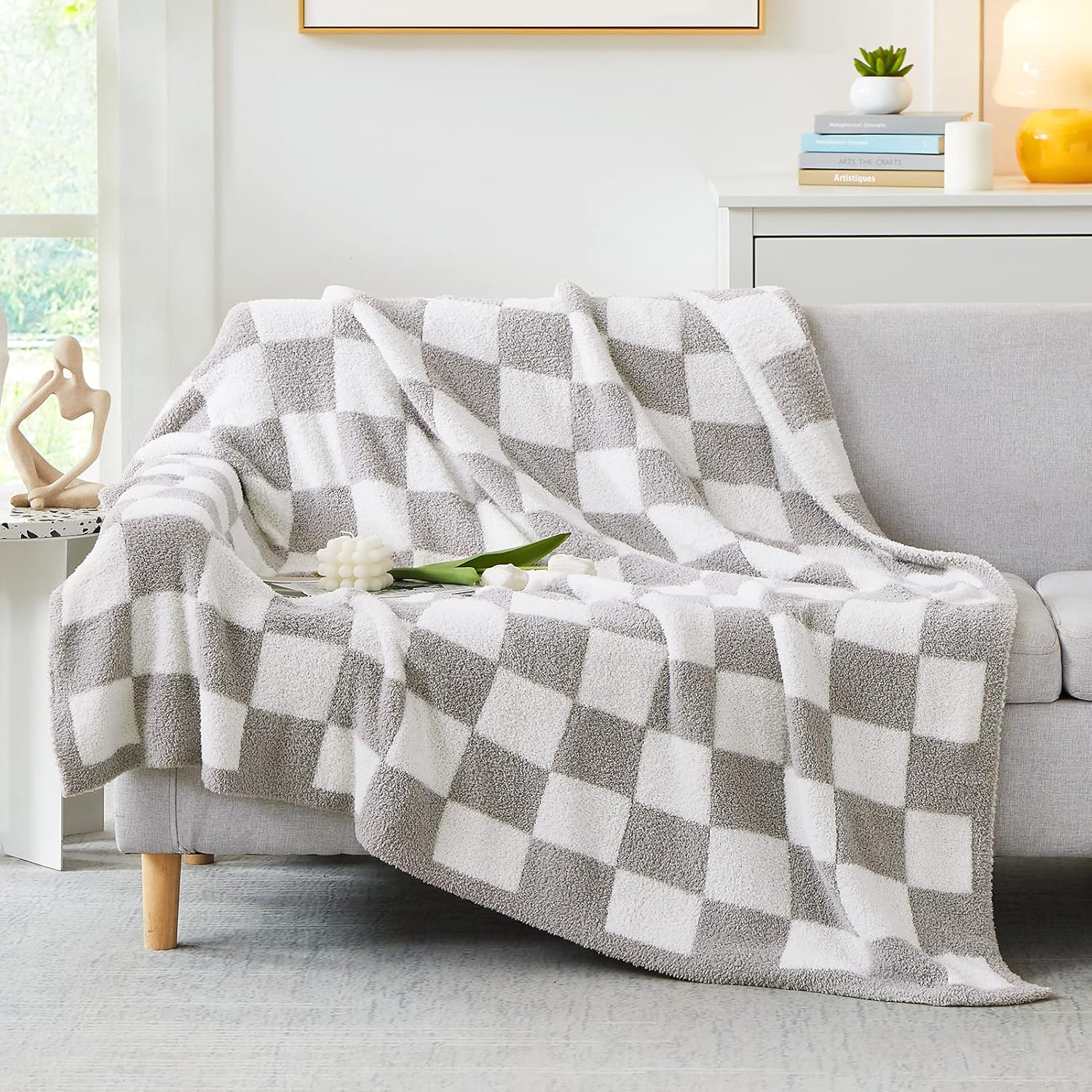 WRENSONGE Throw Blanket, Special Hand Made Checkered Blanket for Couch, Cozy Lig...