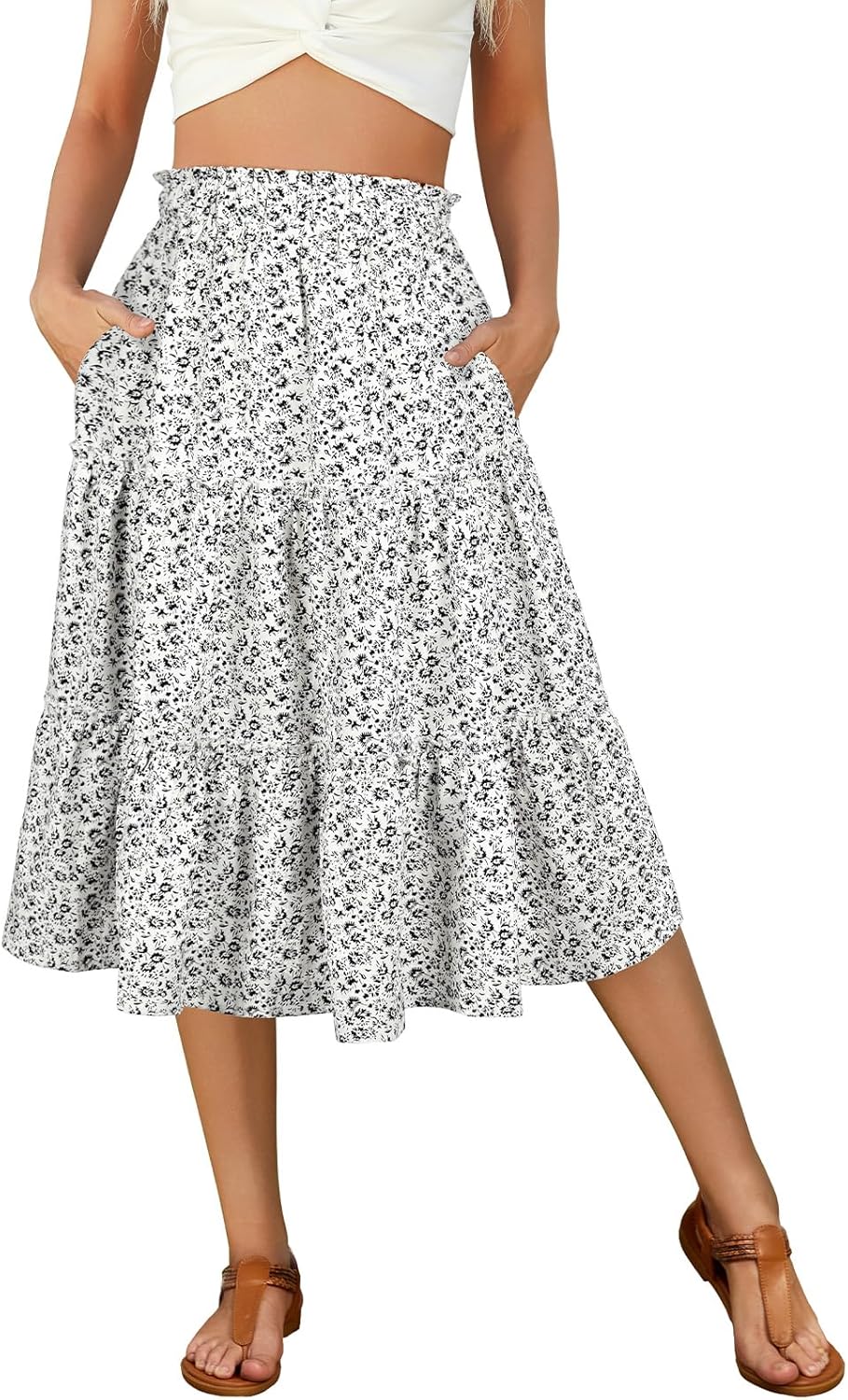 Berydress Midi Skirt for Women with Pockets 2025 High Waist A Line Casual Summer...