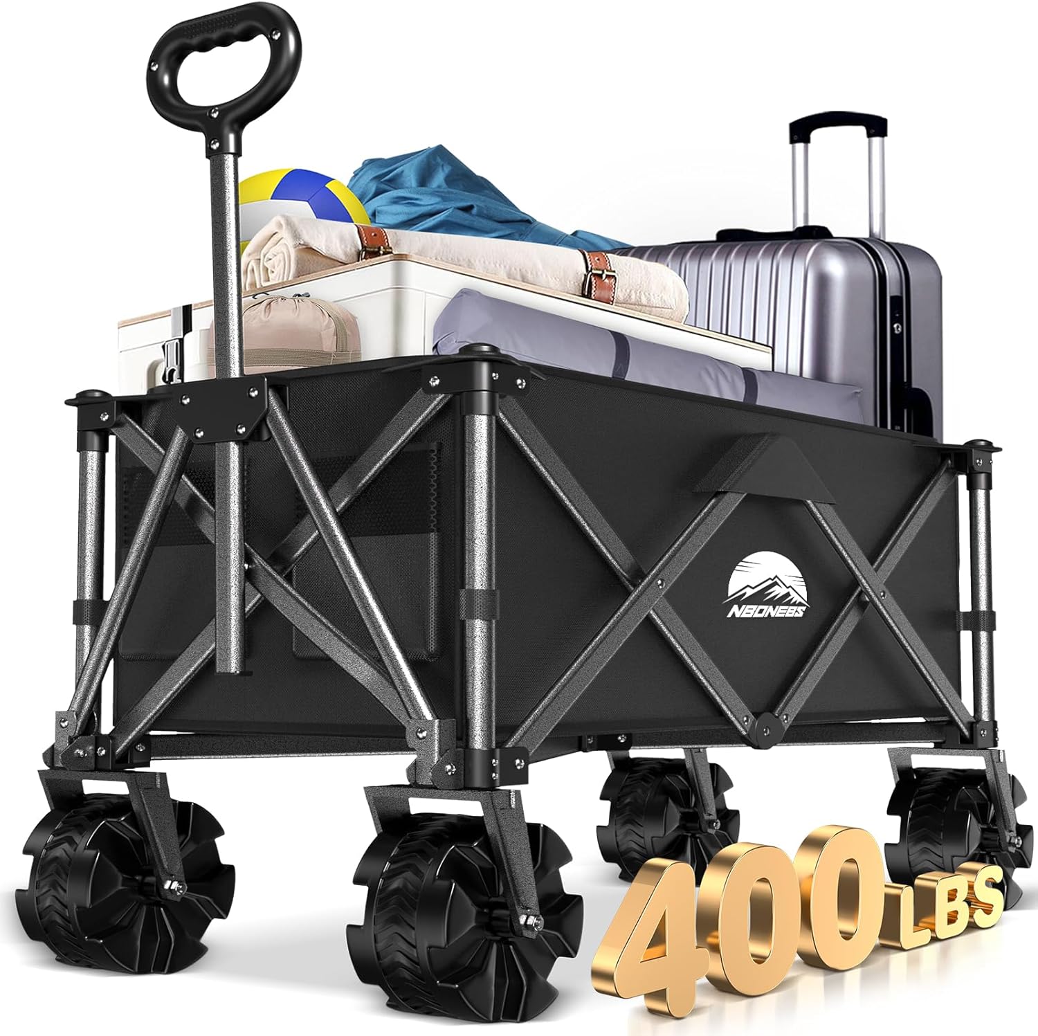 Collapsible Folding Wagon Cart Heavy Duty,Beach Wagon with Big Wheels,Utility Gr...
