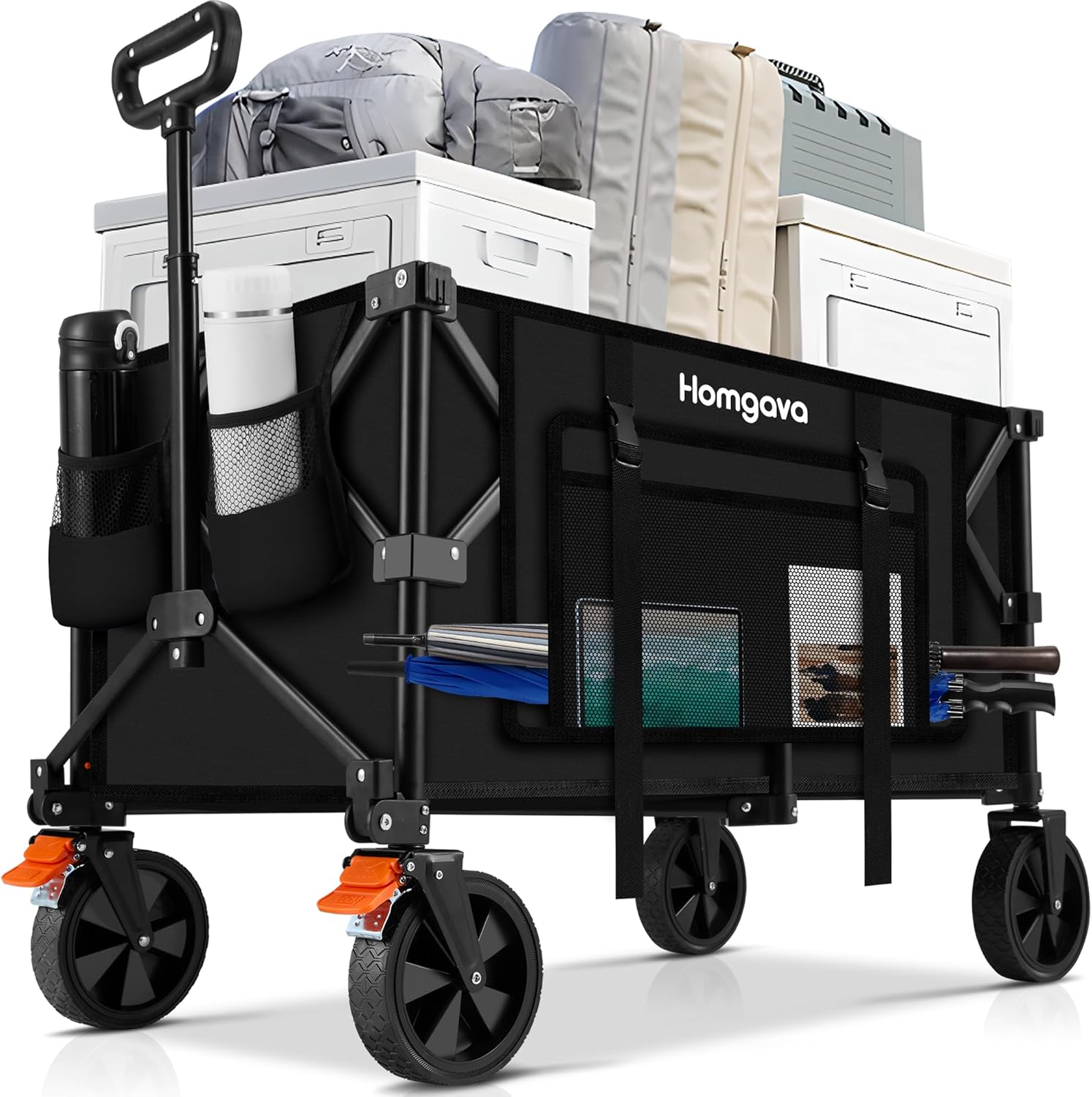 140L Collapsible Folding Wagon Cart with 350LBS Resting Weight Capacity, Heavy D...