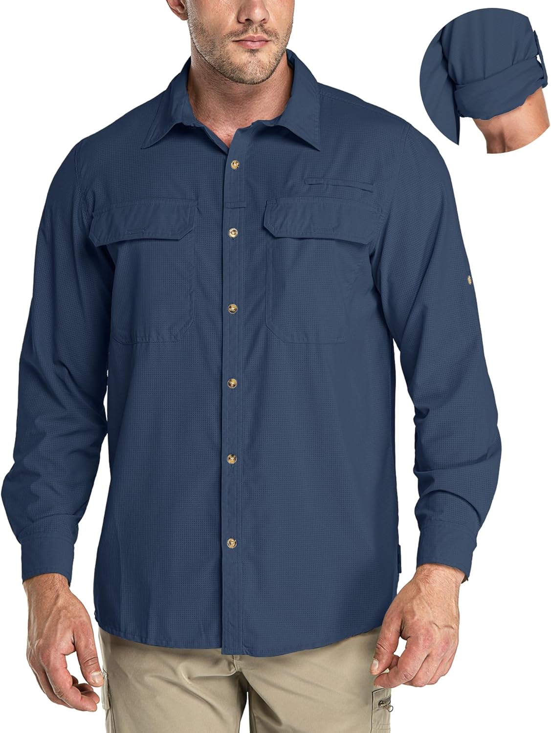 33,000ft Men's Long Sleeve Shirts UV Protection Safari Shirts Button-Down Shirt...