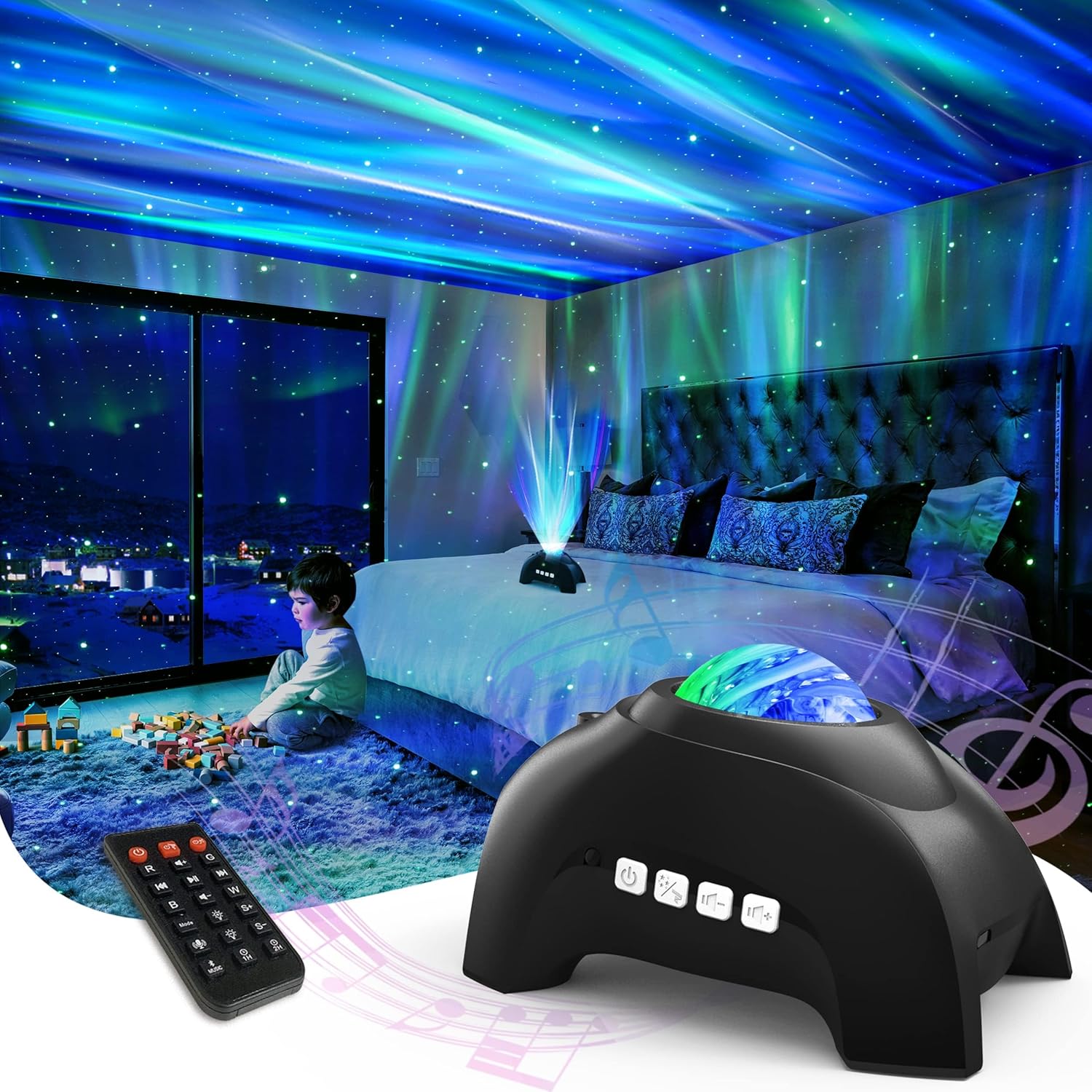 AIRIVO Northern Lights Aurora Projector, Star Projector Music Speaker, White Noi...