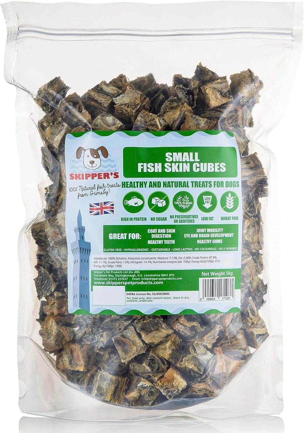 SKIPPER'S Dried Fish For Dogs - Whitefish Skin Jerky Cubes Dog Treats 100% Natur...