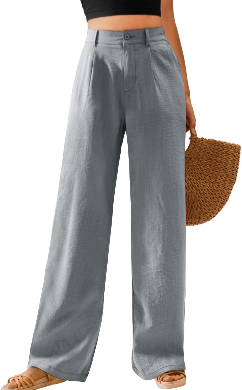 Feiersi Womens Casual Wide Leg Pants High Waisted Button Down Straight Long Trou...