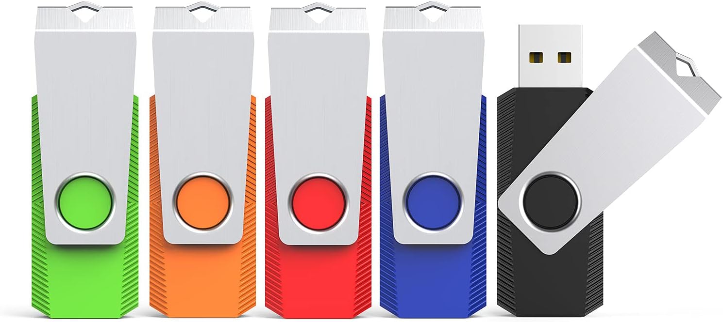 64GB USB Flash Drive 5 Pack USB Stick, KEXIN USB 2.0 Stick Swivel Memory Stick 6...