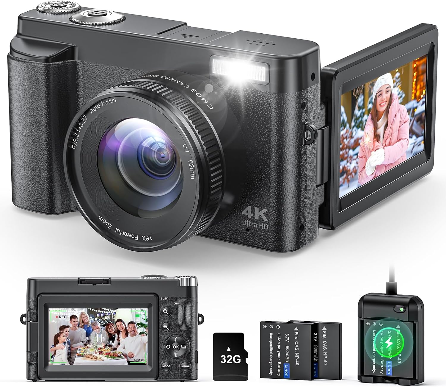 4K Digital Camera for Photography and Video, Autofocus Anti-Shake 48MP Vlogging...