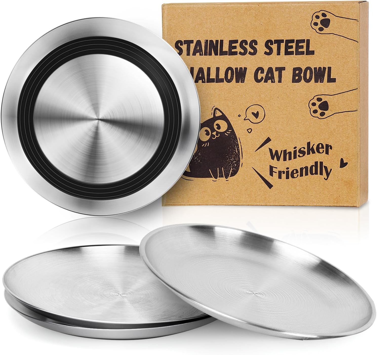 Supet Stainless Steel Cat Food Bowls, Whisker Fatigue Cat Dishes with Non-Slip B...