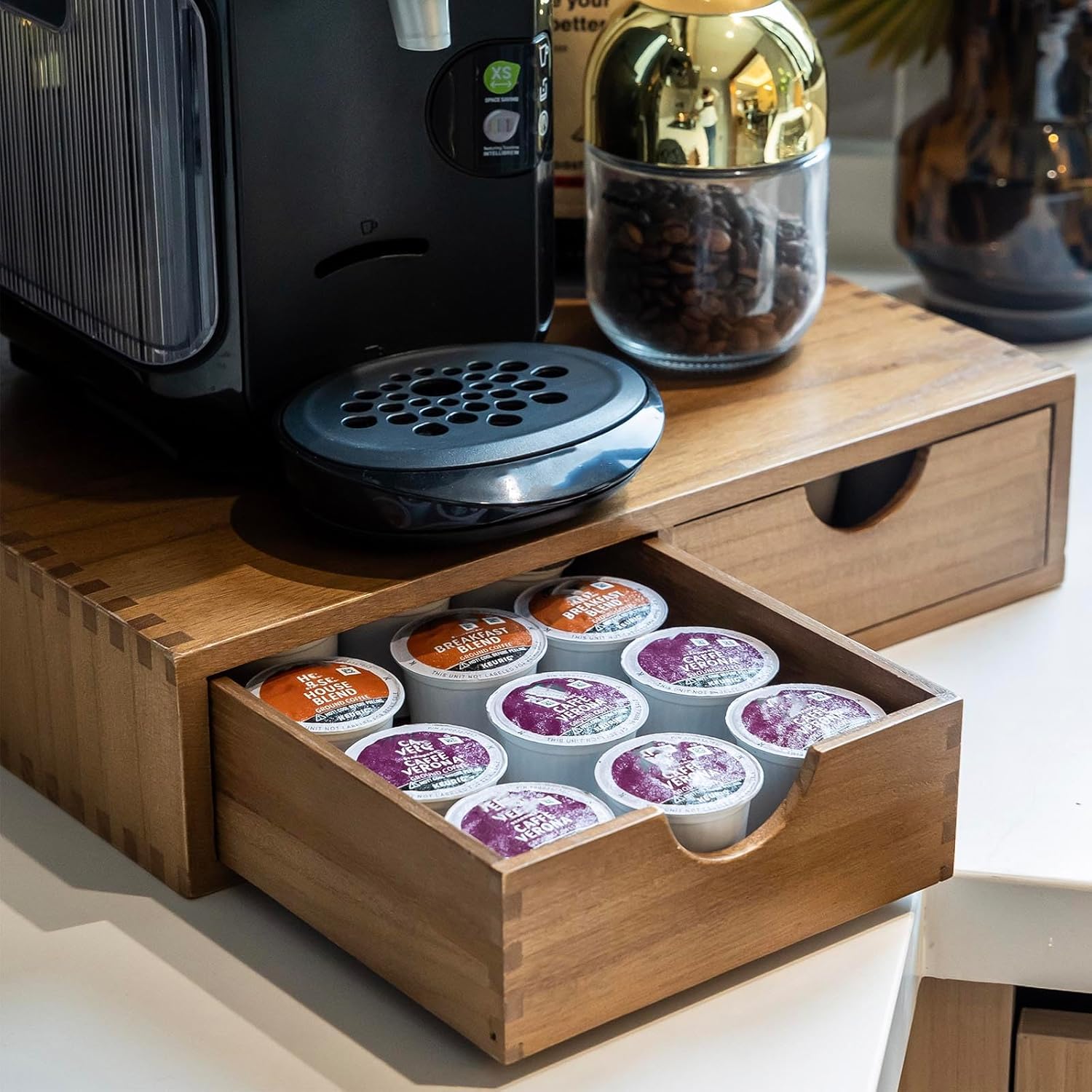 Wooden K Cup Organizer Coffee Pod Storage Box, Coffee Pods and Tea Organizer Hol...