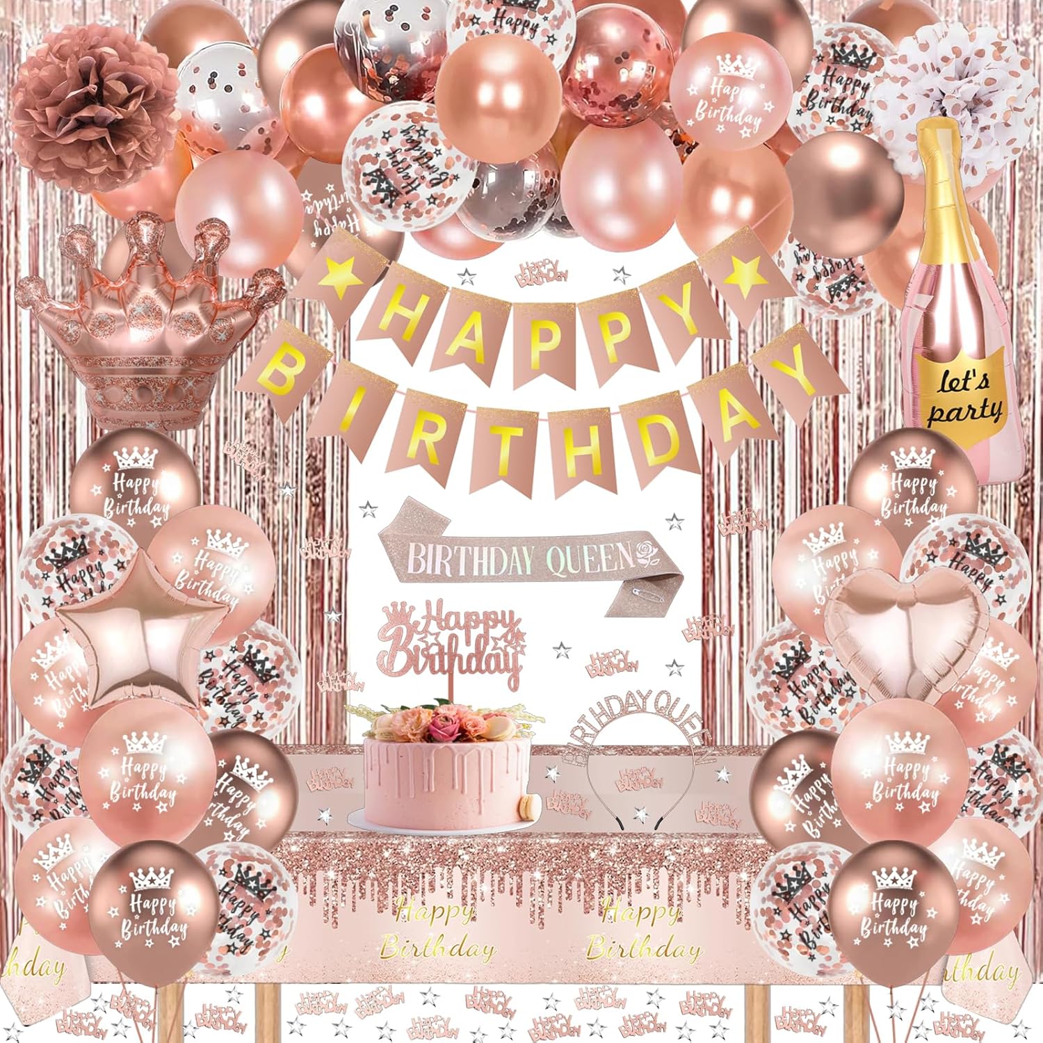 Rose Gold Birthday Decorations, Rose Gold Party Decorations Set Happy Birthday B...