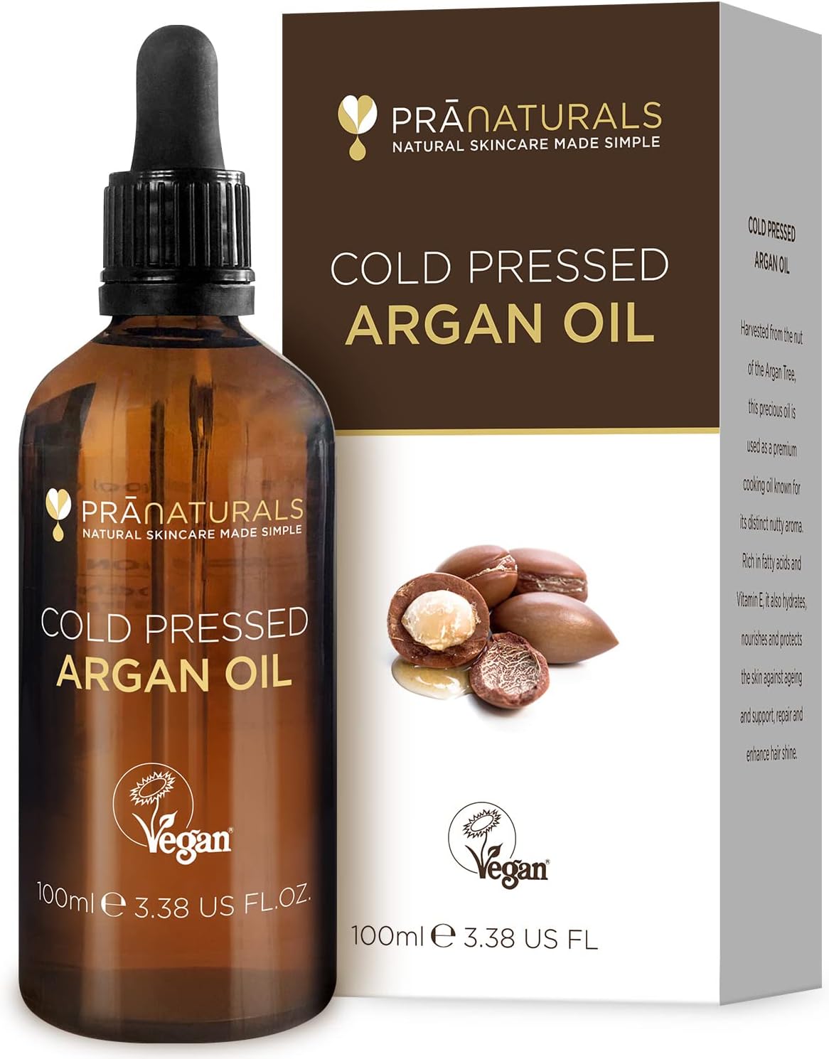 PraNaturals 100% Moroccan Pure Natural Argan Oil for Face & Body 100ml – Rich in...
