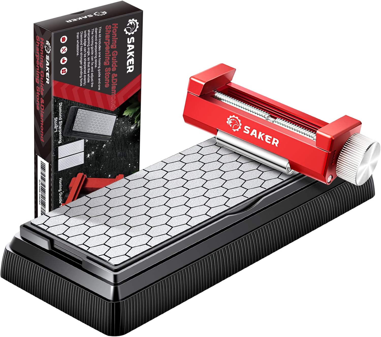 Saker Honing Guide with Whetstone - Red Off-Center Upgraded Honing Tool and Diam...